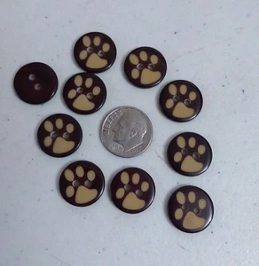 Pkg of 50 PAW PRINT 2-hole Brown RESIN Buttons 5/8" (15mm) Craft (1005)  - Picture 1 of 2