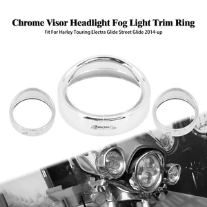 7" Visor Headlight Bezel 4.5" Fog Lights Trim Rings Chrome Fit For Road King 94+ - Foto 1 di 19