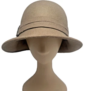 Blue Illusion | Cloche Vintage Style Hat | 1920's | 100% Wool | Taupe | 57cm - Picture 1 of 8