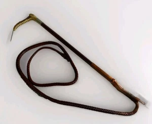 Antique Horse Riding Crop/Whip/Dog Head Whistle/Carved Horn/Leather/Hunting/1900 - Picture 1 of 11