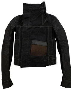 RICK OWENS DRKSHDW DENIM AND LEATHER JACKET WOMEN SIZE SMALL (IT39) FUR POCKET - Picture 1 of 3
