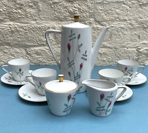 Vintage Retro 50er Seltmann Weiden Monika Rosenknospe Kaffeekanne Tassen Milch Zucker Set - Bild 1 von 15