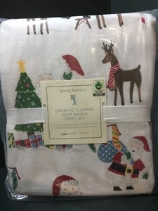 FLANNEL Pottery Barn Kids JOLLY SANTA Queen SHEET Christmas Bedroom Bed HERITAGE - Picture 1 of 2