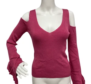 Express Women's V- neck blush sweater Open Shoulder Flounce Sleeves size S/P - Picture 1 of 6