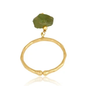 Raw Drilled Stone Charm Ring With Green Gemstone Peridot Ring Jewelry For Travel - Picture 1 of 6
