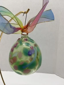 Art Glass Hand Blown Egg Shaped Ornament Spring Colors - Picture 1 of 6