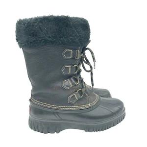SOREL Womens Snow Boots Brown Leather Fleece Lined Waterproof Sz 7 Mid Calf - Picture 1 of 10