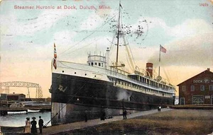 Steamer Huronic Dock Duluth Minnesota 1909 postcard - Picture 1 of 2