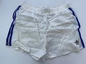 VINTAGE ADIDAS 1980'S FOOTBALL RUNNING NYLON SHORTS WHITE SIZE M ADULT - Picture 1 of 10