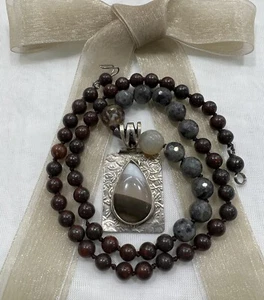 Handcrafted Hand Knotted Unique 18” Necklace with Labradorite, Poppy Jasper - Picture 1 of 3