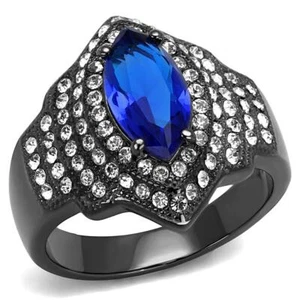 Ladies Ring Blue Sapphire Marquise Cubic Zirconia Gun Metal Stainless Steel 3258 - Picture 1 of 4