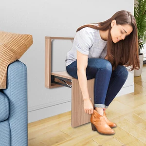 27 inch Tall Folding Shoe Changing Stool Wall Mounted Chair Shoe Changing Stool - Picture 1 of 10