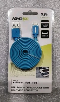 PowerXcel 3ft Flat iPhone iPad iPod Connector Sync Charge Tangle Free Cable - Image 1 of 2