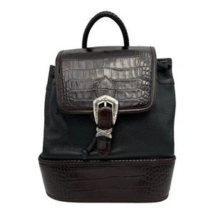 Brighton Backpack Purse Black/Brown Croc Embossed Leather A527405 - Picture 1 of 11