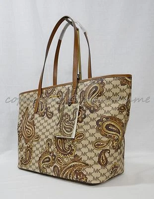 NWT Michael Kors Studio Paisley EMRY Large Top Zip Tote in Luggage Brown - Image 1 of 4
