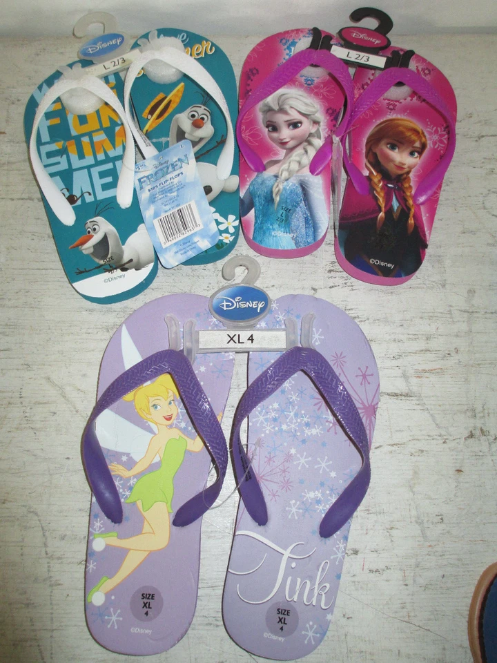 女孩迪士尼人字拖,可选 Elsa、Olaf 或公主,可选尺寸,全新带标签 — 第 1/1 张图片