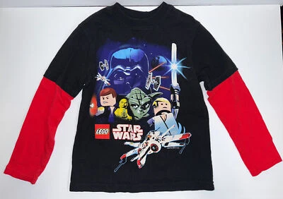 Star Wars Lego Darth Yoda Small Long Sleeve T-Shirt Childs No Tag Red/Black Tee - Image 1 of 4