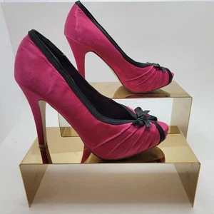 Charlotte Russe Gothic Hot Pink with Black Trim & Bow Fabric Stillettos Size 6 - Picture 1 of 9