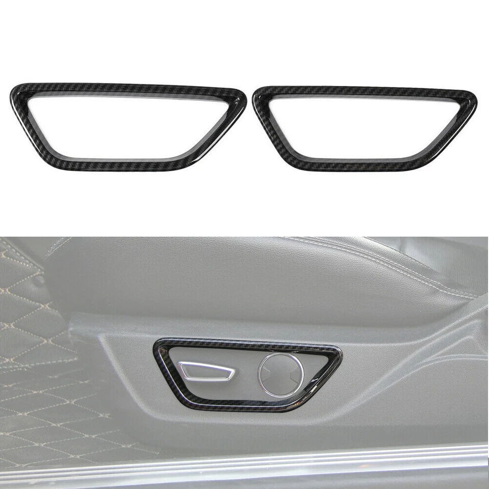 2x Borde de anillo de botón de ajuste de asiento interior de fibra de carbono para Ford Mustang 2015+ Foto 1 de 4