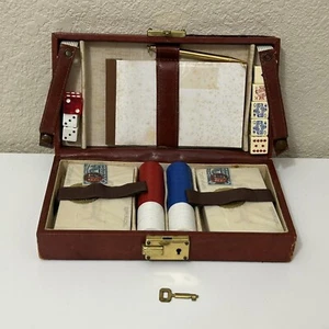 Vintage Poker Bridge Set W Two Sealed Russell Playing Card Decks & Lock with Key - Picture 1 of 16