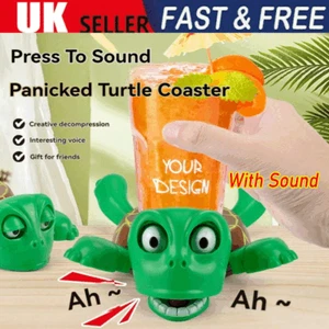 Press To Sound Panicked Turtle Coaster Gaping Eyes Frightened Turtle Cup Mat BL - Picture 1 of 18