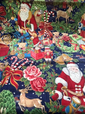 Vintage Joan Kessler Cotton Christmas Fabric Navy Santa Nutcracker BT Half Y #16 - Image 1 of 4