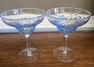 Multi Dot by Pier 1 Margarita Glasses | Set of 2 | Blue Dotted Glass 6.75in tall - Picture 1 of 13