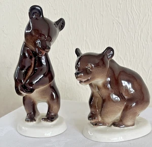 Lomonosov USSR Bear Cubs – 2pc Vintage Russian Porcelain Figurines Set - Picture 1 of 9