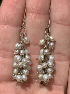Silver baroque pearl cluster drop earrings, 925 heavy 7 g - Picture 1 of 6