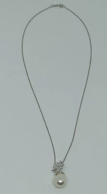 COLLANA IN ARGENTO 925 CIONDOLO FIOCCO NEVE ZIRCONI PERLA VERA GOCCIA (AMFC0260) - Immagine 1 di 3