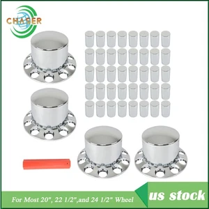Semi Truck Chrome Axle Cover W/33mm Thread-On Cylinder Nut Covers Set of 4 - Picture 1 of 12