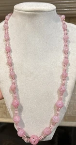 Vetro artistico rosa vintage aperto lavoro!!! Collana di perle Wowwww 22" - Foto 1 di 8