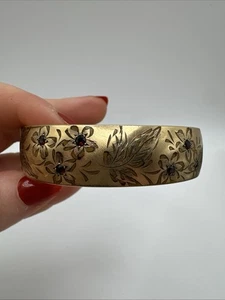 Vintage 9ct Rolled Gold Bangle Garnets & Patent Number Rare Collectible 30g - Picture 1 of 8