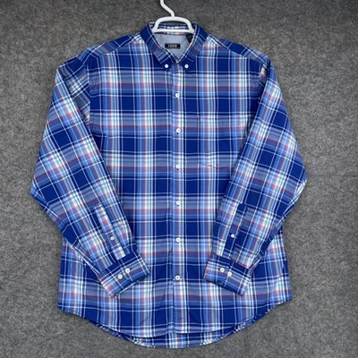 IZOD Button Down Shirt Mens Large Blue Plaid Long Sleeve Business Casual Preppy - Image 1 of 4