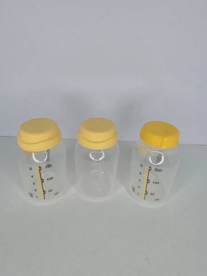Lote de 3 biberones de almacenamiento de leche materna y tapas amarillas Medela de 5 oz/150 ml bebé bebé bebé Foto 1 de 2