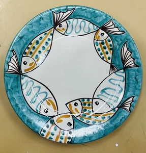 Vietri Pottery Sorrento Fish Pattern 10 Inch Plate Made/Painted by hand-Italy - Picture 1 of 2