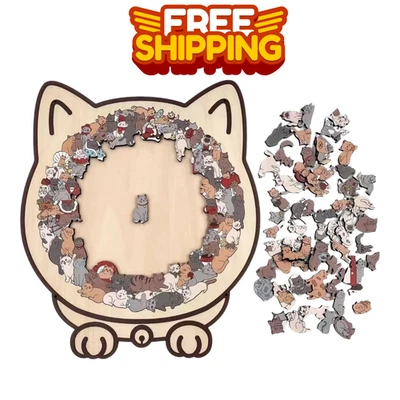 135-Piece MorandiColored Cat Shaped Wooden Jigsaw Puzzle - Image 1 of 4