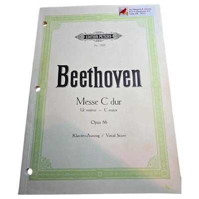 Beethoven Messe in C Major Op. 86 Vocal Score Klavier-Auszug C.F. Peters Edition - Image 1 of 4