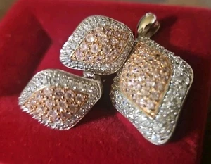 Elegante conjunto de joyas de diamantes de imitación de oro rosa y plata - colgante y pendientes a juego - Imagen 1 de 4