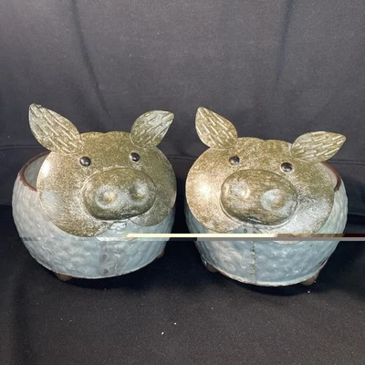 Bandeja metálica galvanizada de cerdo granja jardinera/decoración de maceta de hobby lobby juego de 2 Foto 1 de 4