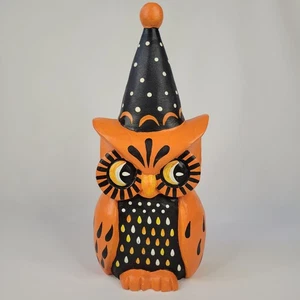 Retro Vintage Stil Halloween Holz bemalt Eule orange schwarz Statu Mantel Dekor 12" - Bild 1 von 13