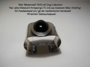 Alter Silberarmreif (925) mit Onyx-Cabochon - Bild 1 von 21