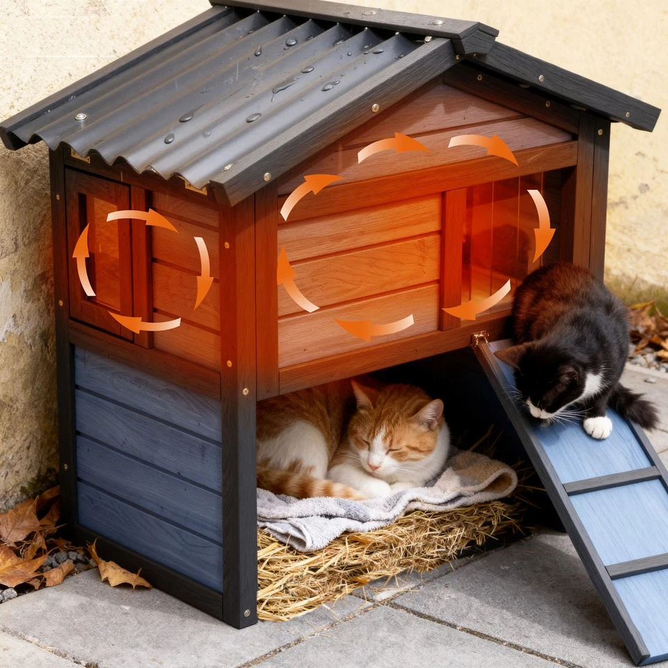 Outdoor Cat House,  Outdoor Houses for Feral Cats Wooden Outside Cat Shelter - Image 1 of 4