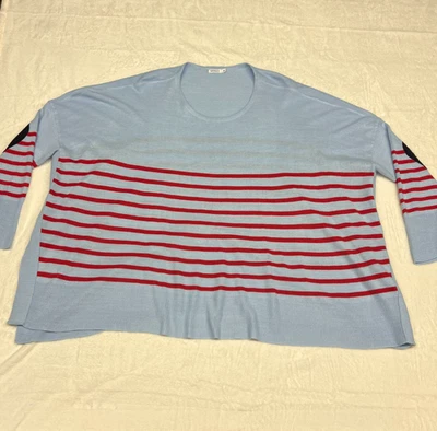 MERSEA Sweater Womens One Size Blue Red Striped 3/4 Sleeve Pullover Casual - Image 1 of 4