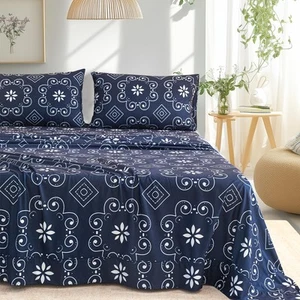 Flannel Bedding Sheet Set King-Polyester Printed Microfiber Plush Flannel-Sta... - Picture 1 of 7