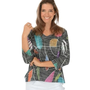 Jess & Jane Top Damen Small Frolic Burnout Mehrfarbig Abstrakt Kunstvoll V-Ausschnitt - Bild 1 von 22