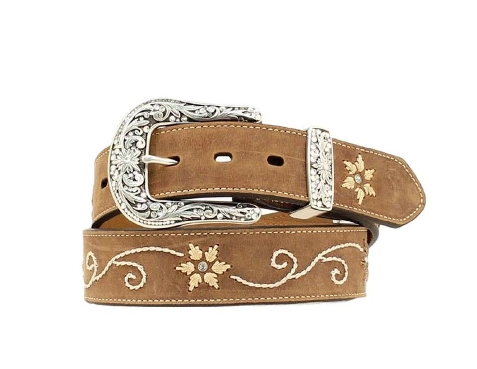 Nocona Western Belt Womens Embroidered Flowers Coffee Cream N3447044 - Image 1 of 1