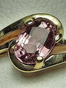 10K Solid Yellow Gold Ring With Oval Tanzanian Pink Spinel