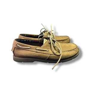 Timberland Boat Shoes Mens 10.5M Leather Tan Brown Rubber Sole 5229R - Picture 1 of 11