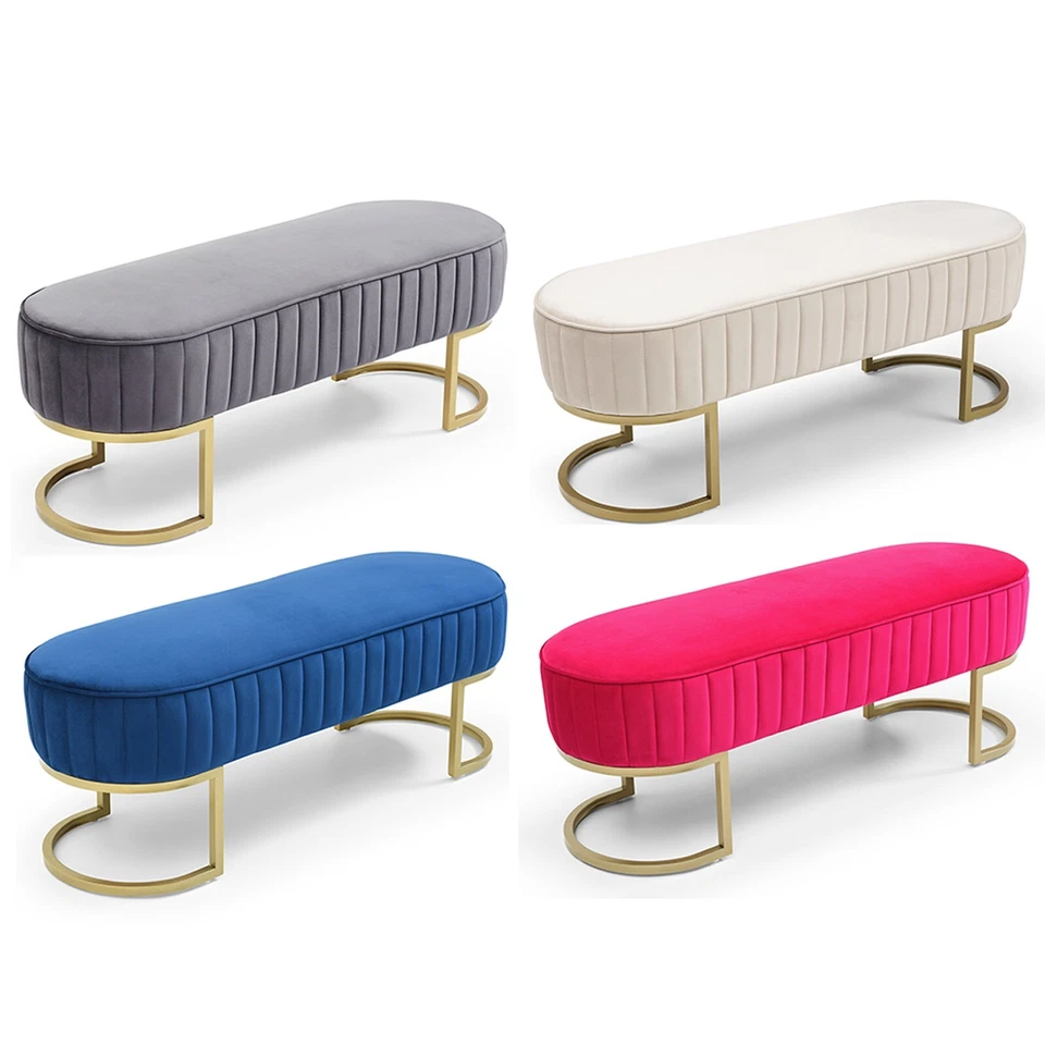48" Velvet Ottoman Bench End of Bed Footrest Entryway Bench w/ Golden Metal Legs - Image 1 of 1